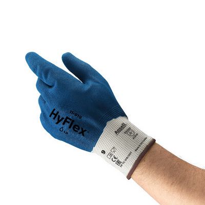Ansell HyFlex 11-919 Blue Nylon Oil Resistant Gloves, Size 10, Nitrile Coating