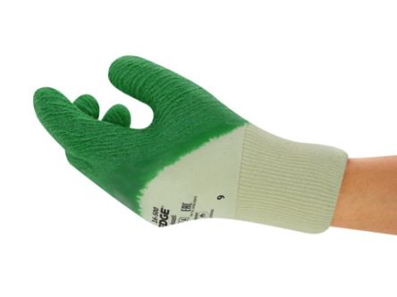 Ansell Edge 16-500 Green Cotton Mechanical Protection Work Gloves, Size 8, Latex, Natural Rubber Coating