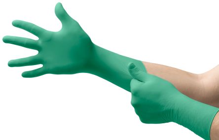 Ansell TouchNTuff 93-700 Green Nitrile Chemical Resistant Work Gloves, Size 7.5-8 M