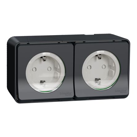 Schneider Electric MUR Black, White Plug Socket, 2P + E Poles, 16A, Indoor, Outdoor Use
