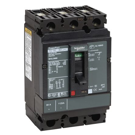 Schneider Electric, PowerPact MCCB 3P 80A, Breaking Capacity 18 kA, DIN Rail Mount