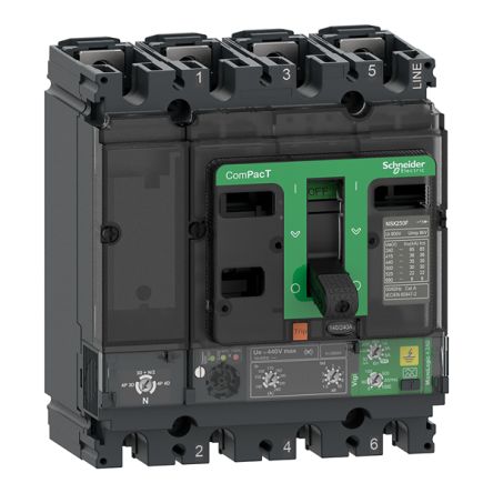 Schneider Electric, ComPacT MCCB 4P 100A, Breaking Capacity 8 kA, Fixed Mount