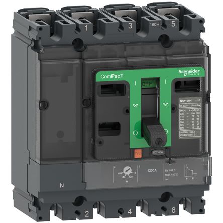 Schneider Electric, ComPacT MCCB 4P 125A, Breaking Capacity 10 kA, Fixed Mount