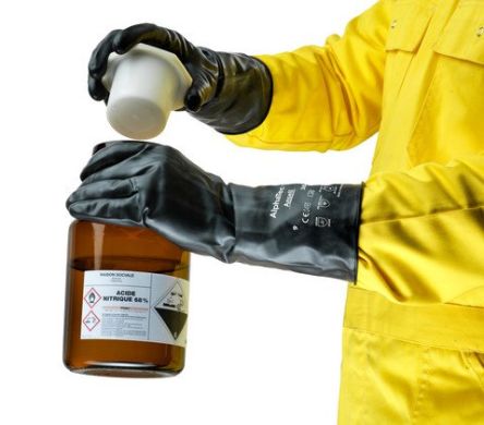 Ansell AlphaTec 38-612 Black Butyle Chemical Resistant Gloves, Size 10, Polymer Coating