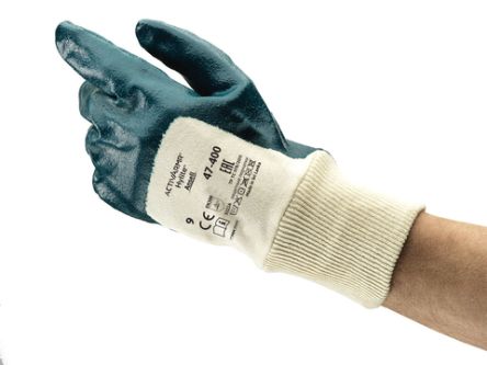 Ansell ActivArmr Hylite 47-400 Blue Nitrile Coated Cotton Oil Grip, Oil Repellent Work Gloves, Size 10, Nitrile Coating