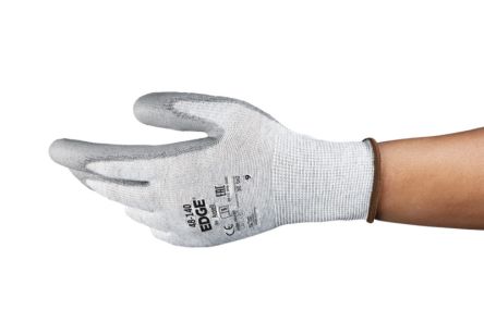 Ansell Edge 48-140 Grey Polyester Breathable Work Gloves, Size 8, Polyurethane Coating