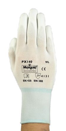 Ansell PX140 White Nylon Abrasion Resistant Work Gloves, Size 10, Polyurethane Coating
