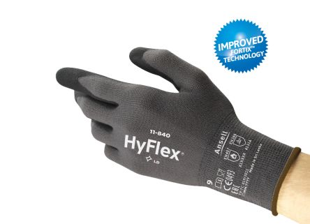 Ansell HyFlex 11-840 Black Nylon, Spandex Abrasion Resistant Gloves, Size 8, Foam Nitrile Coating