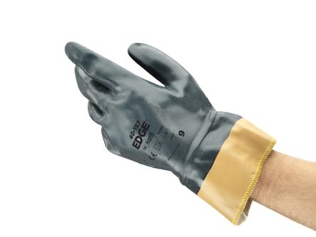 Ansell Edge 40157 Grey Cotton Oil Resistant Work Gloves, Size 10, Nitrile Coating