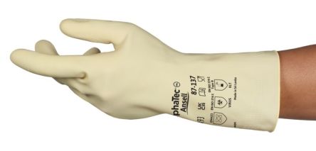Ansell AlphaTec 87-137 Natural Natural Rubber Latex Good Dexterity Work Gloves, Size 6.5, Natural Rubber Coating