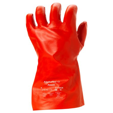 Ansell AlphaTec 15-554 Red Cotton Chemical Resistant Gloves, Size 10, PVA Coating