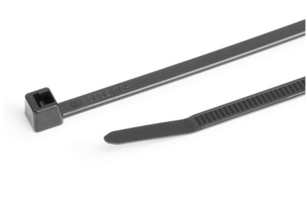 HellermannTyton Cable Ties, Inside Serrated, 100mm x 2.5 mm, Black Polyamide, Pk-100pack