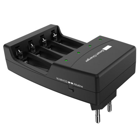RS PRO Battery Charger For Alkaline, Ni-Cd, Ni-MH AA, AAA 4 Cell 1.48 → 1.65V 350, 100mA with AC plug