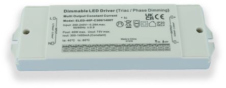 RS PRO Dimmable LED Driver, 3 → 65V Output, 40W Output, 1400mA Output, Constant Current Dimmable