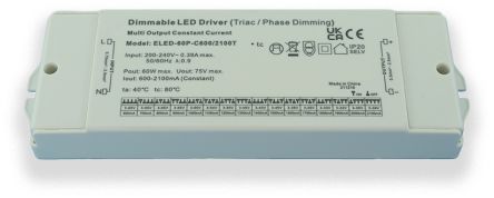RS PRO Dimmable LED Driver, 3 → 65V Output, 60W Output, 2100mA Output, Constant Current Dimmable