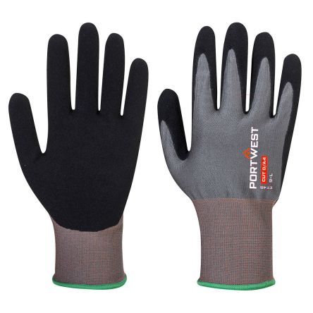 Portwest Hand Protection Black, Grey Elastane, Polyester Cut Resistant Work Gloves, Size XXL, Nitrile Foam Coating