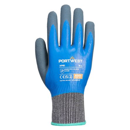 Portwest Hand Protection Blue Elastane, Glass Fibre, HPPE, Polyester Cut Resistant Work Gloves, Size XS, Latex Coating