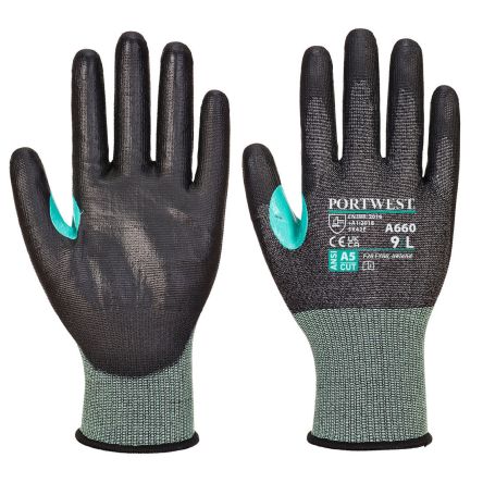 Portwest Hand Protection Black Elastane, Elastic, HPPE, Nylon, Steel Fibre Cut Resistant Work Gloves, Size XS,
