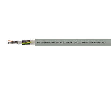 Helukabel MULTIFLEX 512 Control Cable, 3 Cores, 2.5 mm², Grey, 14 AWG