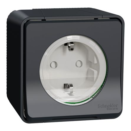 Schneider Electric MUR Black, White Plug Socket, 2P + E Poles, 16A, Indoor, Outdoor Use
