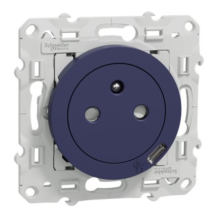 Schneider Electric S550 Blue, White Plug Socket, 2P + E Poles, 16A, USB-C