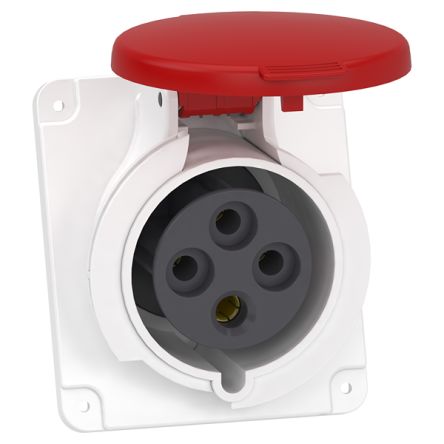 Schneider Electric, PKF32F434 IP67 Grey Panel Mount 3P + E Industrial Power Socket, Rated At 125A, 690 V ac,With Phase