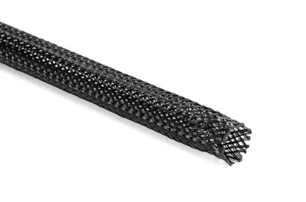 HellermannTyton Expandable Braided Polyester Black Cable Sleeve, 6mm Diameter, 200m Length, HEGPX06 Series