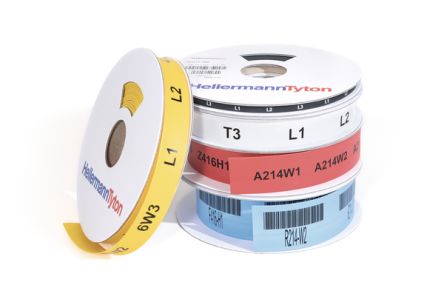 HellermannTyton TCGT Heat Shrink Cable Marker, Yellow, Pre-printed ""Continuous Tube"", 8 → 24mm Cable, for