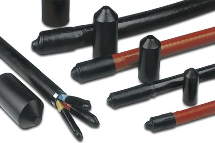 HellermannTyton End Cap Black, Polyolefin Cross Linked (POX) Adhesive Lined, 105mm
