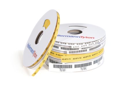HellermannTyton TLFX Heat Shrink Cable Marker, Yellow, Pre-printed "Continuous Tube", 9.5 → 19mm Cable, for