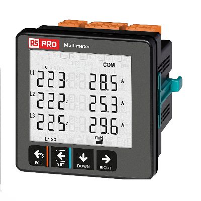 RS PRO LCD Digital Panel Multi-Function Meter for Apparent Power Minimum and Maximum Value;Current;Voltage;Current