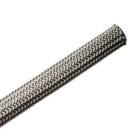 HellermannTyton Expandable Braided PET, Tin Plated Copper Black, Grey Cable Sleeve, 8mm Diameter, 100m Length,