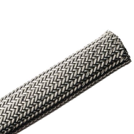 HellermannTyton Expandable Braided PET, Tin Plated Copper Black, Grey Cable Sleeve, 12mm Diameter, 50m Length,