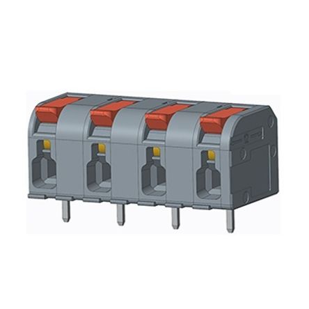 Amphenol Industrial QT04CSF83H0000G Series PCB Terminal Block, 4-Contact, 10mm Pitch, PCB Mount, 1-Row, Solder Pin