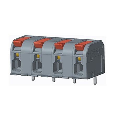 Amphenol Industrial QT04CSB83H0000G Series PCB Terminal Block, 4-Contact, 10mm Pitch, PCB Mount, 1-Row, Solder Pin