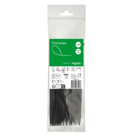 Schneider Electric Cable Tie,, 200mm x 2.5 mm, Black Nylon, Pk-1
