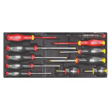 Usag 11 Piece Automotive Tool Kit Tool Kit with Tray, VDE Approved