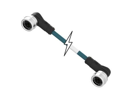 Molex Right Angle Male M12 to Right Angle Male M12 Cordset, 1m