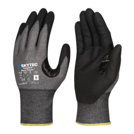 Skytec Sapphire Nano Foam +™ Black, Grey HPPE, Nylon, Tungsten Cut Resistant Work Gloves, Size M, Foam Nitrile Coating