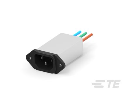 TE Connectivity 6A, 250 V ac Male Flange Mount IEC Inlet Filter 1-6609016-5, Wire Leads