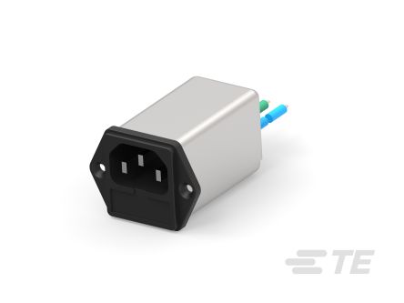 TE Connectivity 6A, 250 V ac Male Flange Mount IEC Filter 1-1609117-6, Wire Leads 2 Fuse