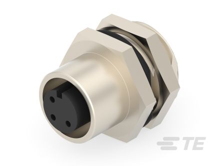 TE Connectivity Industrial Power Connector, 3 Contacts, Panel Mount, M12 Connector, Socket, Female, IP67, M12 Series