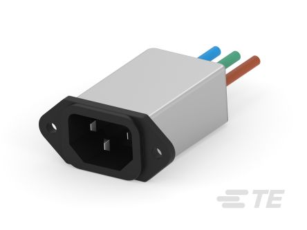 TE Connectivity 15A, 250 V ac Male Flange Mount IEC Inlet Filter 1-6609016-9, Wire Leads
