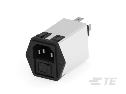 TE Connectivity 6A, 250 V ac Male Snap-In IEC Inlet Filter 1-6609114-0, Faston