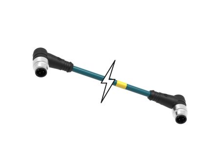 Molex Right Angle Male M12 to Right Angle Male M12 Cordset, 5m