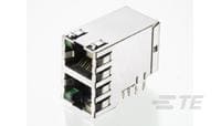 TE Connectivity OEG Series Female RJ45 Connector, Board Mount, Cat5e Right Angle 2 Port 8 -Way