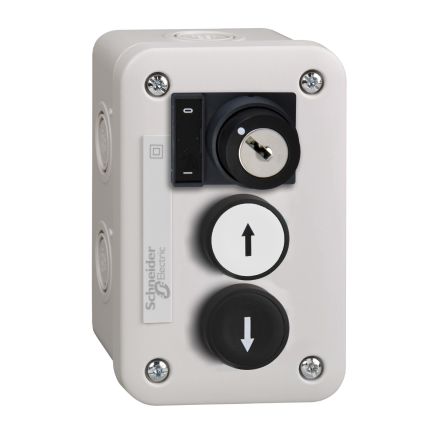 Schneider Electric Spring Return Control Station Switch - 1NO, ABS, 3 Cutouts, Black, White, Down Arrow, Up Arrow, IP54