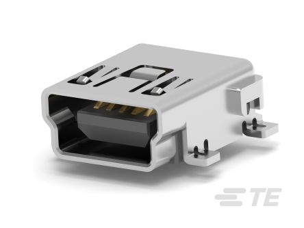 TE Connectivity Right Angle, Board Mount, Receptacle- Single Port Type Mini USB Type B 2 USB Connector