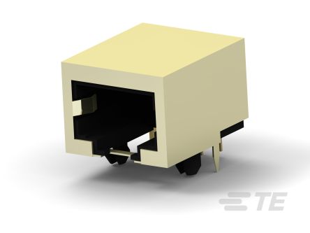 TE Connectivity 1-1734 Series Male RJ45 Connector, Board Mount, Cat3, Copper Alloy Case Shield Right Angle 1 Port 10