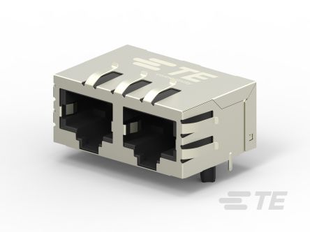 TE Connectivity Industrial RJ45 Mag Jack Series Male RJ45 Connector, PCB, Cat5e Right Angle 1 x 2 Port 8 -Way